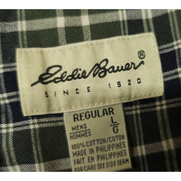 Eddie Bauer Mens Large Reg Green Plaid Heavyweight Button Down Long Sleeve Shirt - Picture 10 of 10